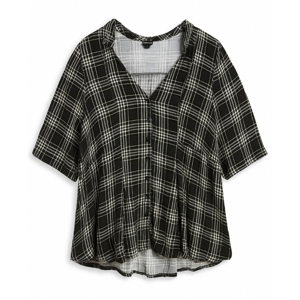 Torrid Black Plaid Button Front Long Sleeve Blouse Shirt Plus Size 5